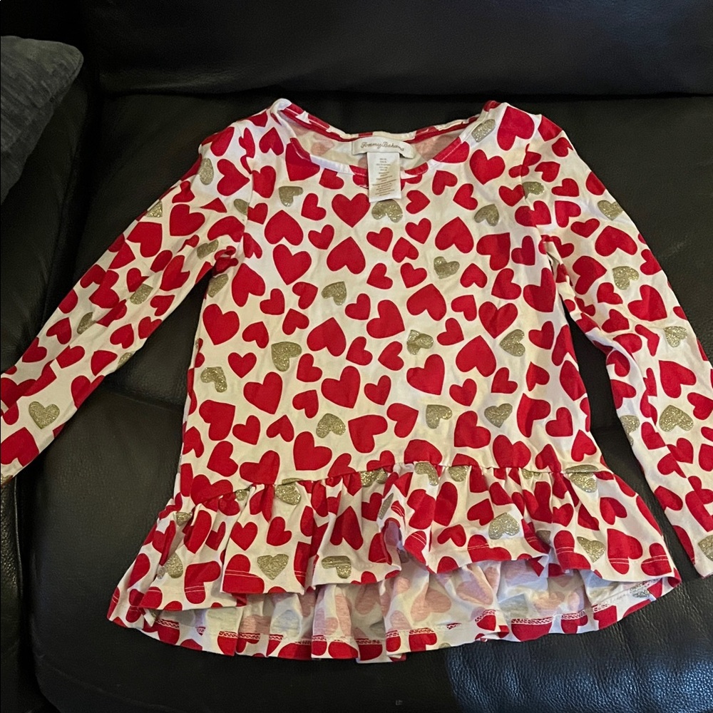 Tommy Bahama Red and Gold Heart Long Sleeve Kids Tee